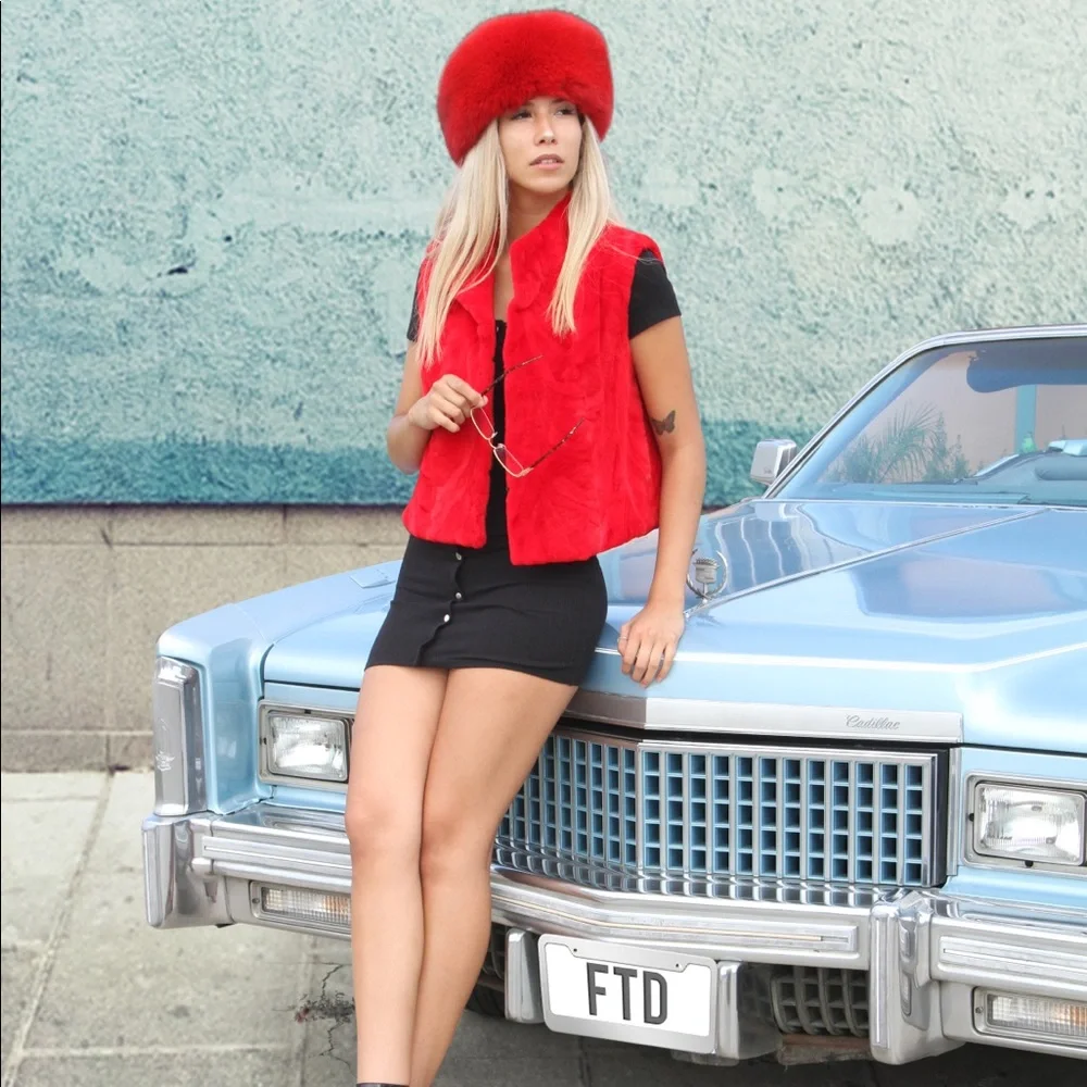 Custom Red Sheared Mink Vest - Picture 2 of 5